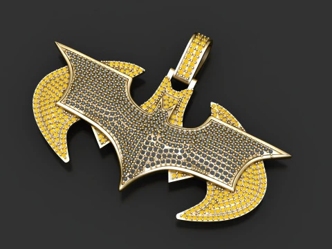 3D Printable Bat Pendant in Gold and Diamonds 3D Print Model