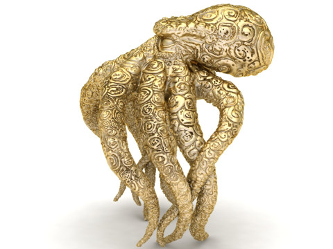 Złoty pierścionek z ośmiornicą do druku 3D ze skomplikowanymi detalami Model do druku 3D