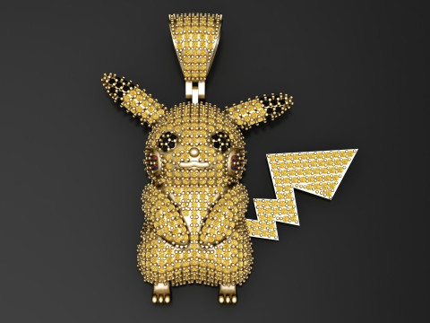 Złoty wisiorek Pikachu do druku 3D z diamentowymi akcentami Model do druku 3D