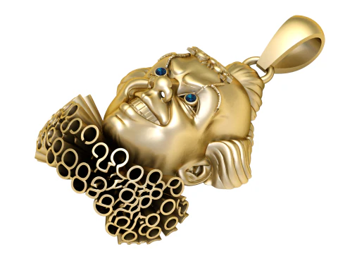 Luxury Golden Mask Pendant Artistic 3D Printable Jewelry Model with Hollow Detail 3D Model