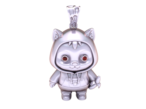 Cute Hoodie Cat Character Pendant 3D Printable Jewelry Model with Gem Eyes 3D Model