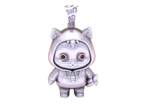 Linda sudadera con capucha con colgante de personaje de gato, modelo de joyer&iacute;a imprimible en 3D con ojos de gema Modelo 3D