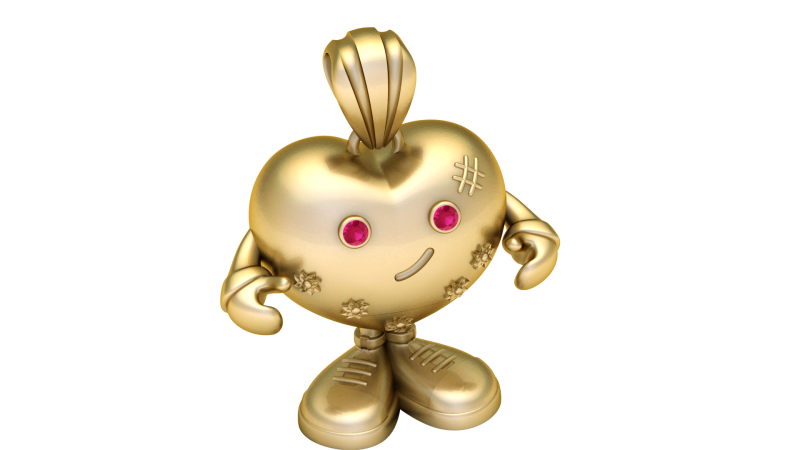 Cute Heart Character Pendant 3D Printable Cartoon Jewelry Model with Gem Eyes 3D Model .c4d .max .obj .3ds .fbx .stl .blend