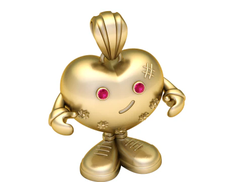 Cute Heart Character Pendant 3D Printable Cartoon Jewelry Model with Gem Eyes 3D Model