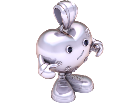 Cute Heart Character Pendant 3D Printable Cartoon Jewelry Model with Gem Eyes 3D Model