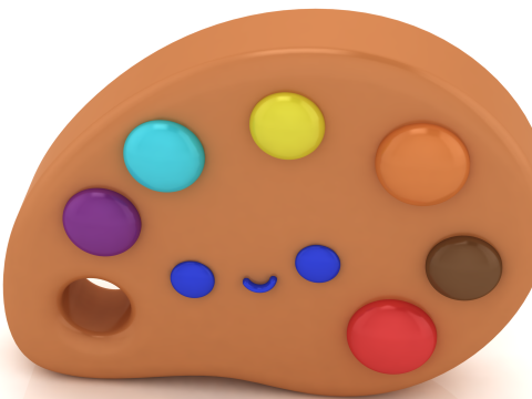 Palette de peinture d'artiste mignonne, mod&egrave;le imprimable en 3D, Palette d'art de dessin anim&eacute; STL, d&eacute;coration de bureau, cadeau Modèles 3D en vedette