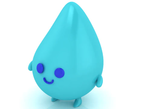 3D-модель із милим краплею води, яку можна роздрукувати, усміхнена мультяшна іграшка для декору столу 3D Принт Модель