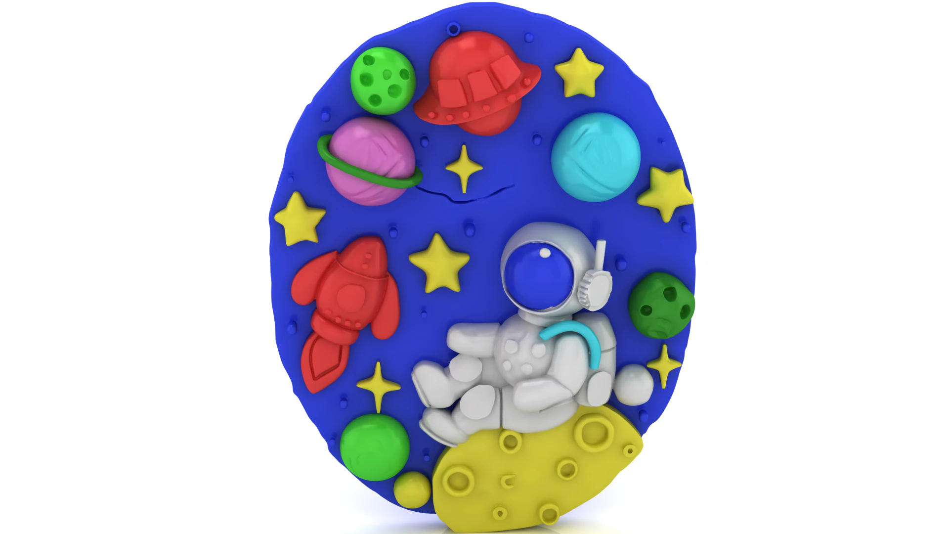 Cute Astronaut Space Scene Cartoon Space Illustration 3D Printable Toy Decor 3D Print Model .c4d .max .obj .3ds .fbx .stl .blend 