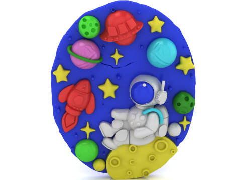 Cute Astronaut Space Scene Cartoon Space Illustration 3D Printable Toy Decor 3D Print Model