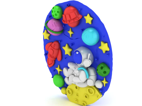Cute Astronaut Space Scene Cartoon Space Illustration 3D Printable Toy Decor 3D Print Model