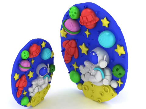 Cute Astronaut Space Scene Cartoon Space Illustration 3D Printable Toy Decor 3D Print Model