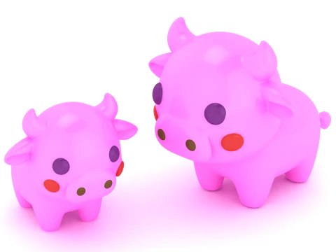 可爱的卡通牛卡哇伊动物角色 3D 可打印玩具公仔 3D 打印模型