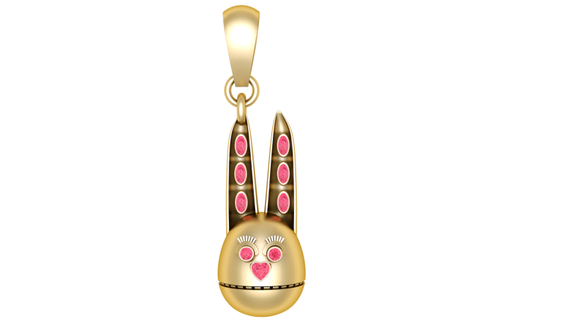 Cute Bunny Rabbit Pendant with Pink Gemstones 3D Printable Jewelry Model Gold Cartoon Animal Cha 3D Model .c4d .max .obj .3ds .fbx .stl .blend