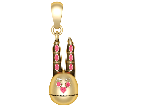Schattige konijntjeshanger met roze edelstenen 3D-afdrukbare sieraden Model Gouden cartoon dierencha 3D Model