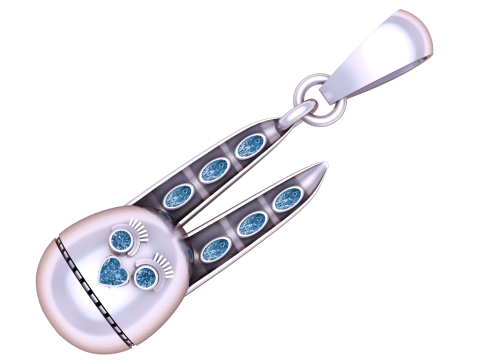 Cute Bunny Rabbit Pendant with Pink Gemstones 3D Printable Jewelry Model Gold Cartoon Animal Cha 3D Model