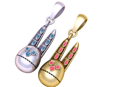 Cute Bunny Rabbit Pendant with Pink Gemstones 3D Printable Jewelry Model Gold Cartoon Animal Cha 3D Model