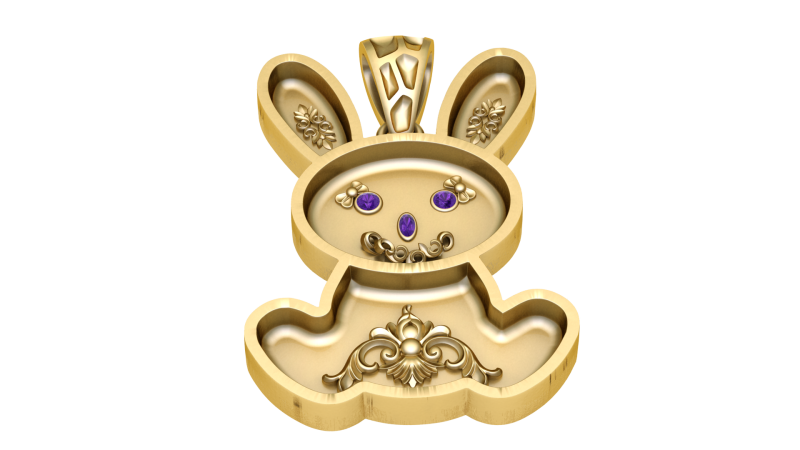 Luxury Bunny Pendant with Purple Gemstones Ornamental Rabbit Jewelry 3D Printable Gold Charm STL 3D Model .c4d .max .obj .3ds .fbx .stl .blend