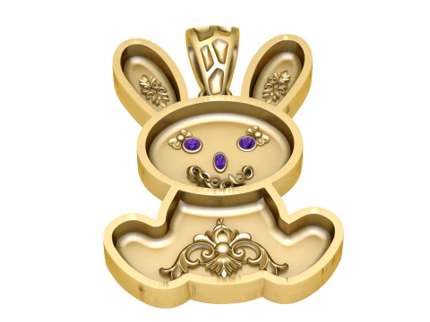 Luxury Bunny Pendant with Purple Gemstones Ornamental Rabbit Jewelry 3D Printable Gold Charm STL 3D Model