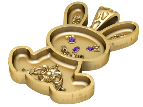 Luxury Bunny Pendant with Purple Gemstones Ornamental Rabbit Jewelry 3D Printable Gold Charm STL 3D Model