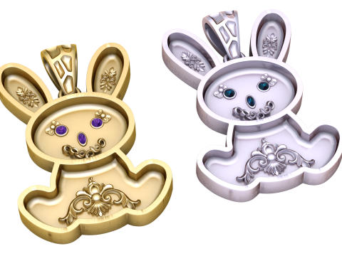 Luxury Bunny Pendant with Purple Gemstones Ornamental Rabbit Jewelry 3D Printable Gold Charm STL 3D Model