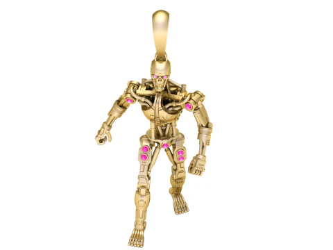 Futuristic Robot Skeleton Pendant 3D Printable Mechanical Android Jewelry Model 3D Model