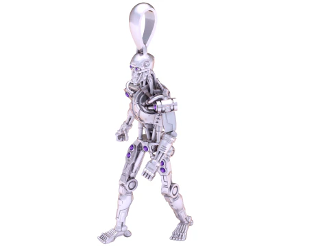 Futuristic Robot Skeleton Pendant 3D Printable Mechanical Android Jewelry Model 3D Model