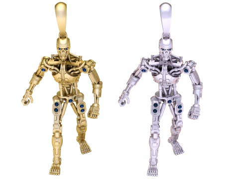 Futuristic Robot Skeleton Pendant 3D Printable Mechanical Android Jewelry Model 3D Model
