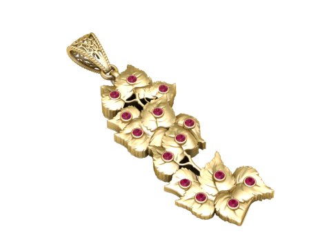 Luxe bloemenbladhanger met robijnstenen 3D-afdrukbaar gouden sieradenmodel 3D Model