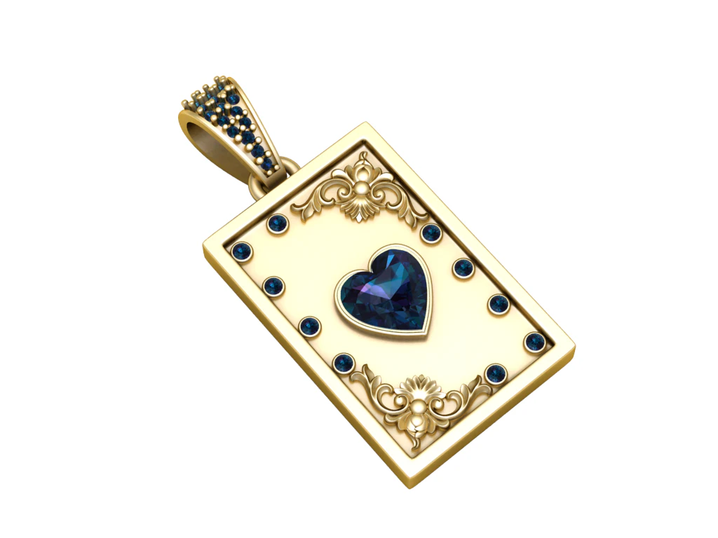 Luxury Heart Sapphire Pendant Vintage Gold Frame with Blue Stone Accents 3D Printable Jewelry Mo 3D Model .c4d .max .obj .3ds .fbx .stl .blend 