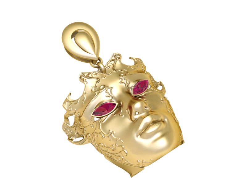 Luxury Venetian Mask Pendant with Ruby Eyes Baroque Gold Face Necklace 3D Printable Jewelry Mode 3D Model .c4d .max .obj .3ds .fbx .stl .blend