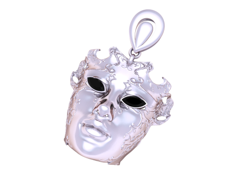 Luxury Venetian Mask Pendant with Ruby Eyes Baroque Gold Face Necklace 3D Printable Jewelry Mode 3D Model