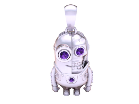 Pendentif demi-robot demi-cr&acirc;ne avec yeux de gemme violets charme cyborg futuriste bijoux imprimables en 3D Modèle 3D