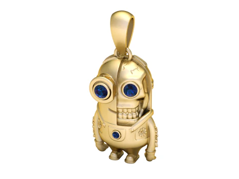 Half Robot Half Skull Pendant with Purple Gem Eyes Futuristic Cyborg Charm 3D Printable Jewelry 3D Model