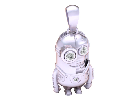 Half Robot Half Skull Pendant with Purple Gem Eyes Futuristic Cyborg Charm 3D Printable Jewelry 3D Model