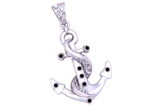 Luxury Nautical Anchor Pendant with Tentacle Detail Gold Marine Charm with Blue Gemstones 3D Pri 3D Model