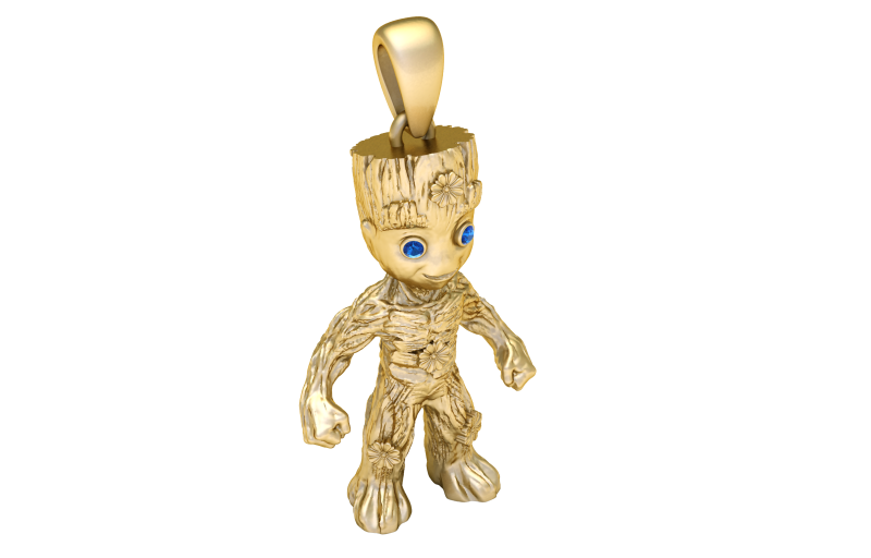 Golden Tree Baby Character Pendant with Blue Stone Eyes 3D Printable ModeGolden Tree Baby Charactl 3D Model .c4d .max .obj .3ds .fbx .stl .blend
