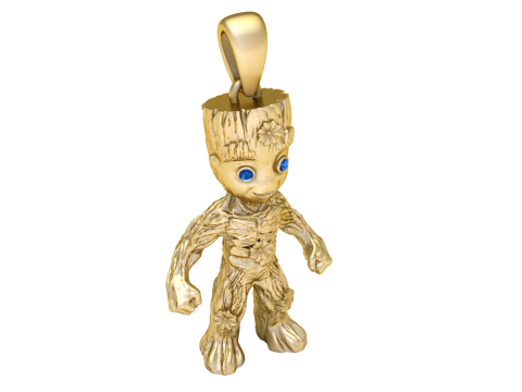 Golden Tree Baby Character Hanger met blauwe stenen ogen 3D-afdrukbare modusGolden Tree Baby Charactl 3D Model