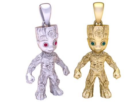 Golden Tree Baby Character Pendant with Blue Stone Eyes 3D Printable ModeGolden Tree Baby Charactl 3D Model