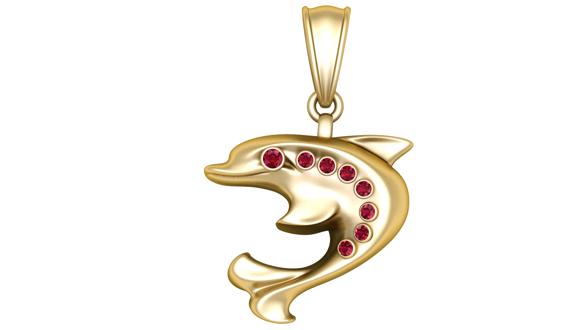 Gold Dolphin Pendant with Ruby Accents 3D Print Model .c4d .max .obj .3ds .fbx .stl .blend
