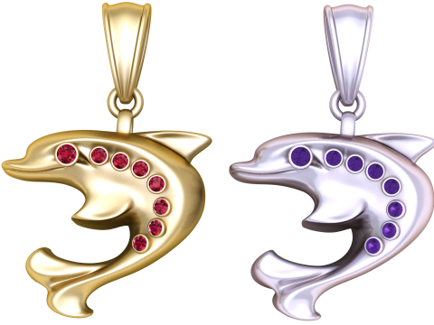 Gold Dolphin Pendant with Ruby Accents 3D Print Model