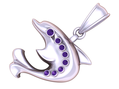 Gold Dolphin Pendant with Ruby Accents 3D Print Model