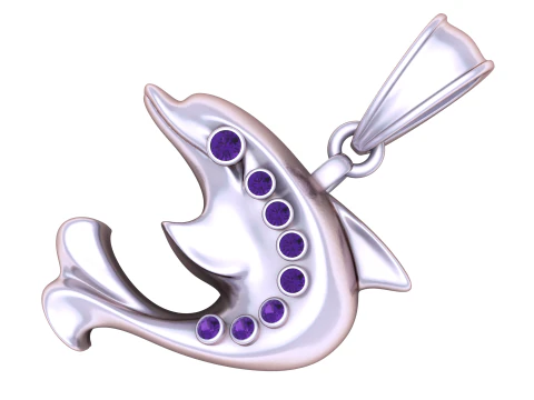 Gold Dolphin Pendant with Ruby Accents 3D Print Model