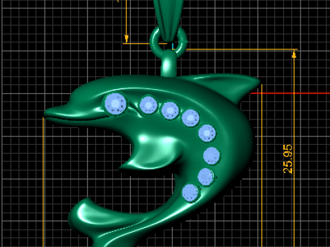 Gold Dolphin Pendant with Ruby Accents 3D Print Model