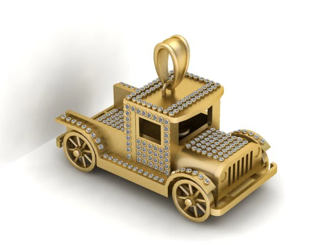 Vintage Car Pendant with Diamond Accents 3D Print Model .c4d .max .obj .3ds .fbx .stl .blend 