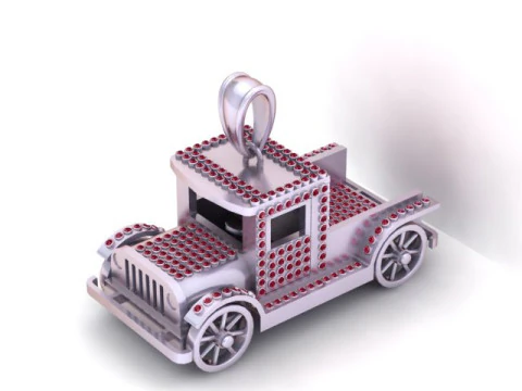 Vintage Car Pendant with Diamond Accents 3D Print Model