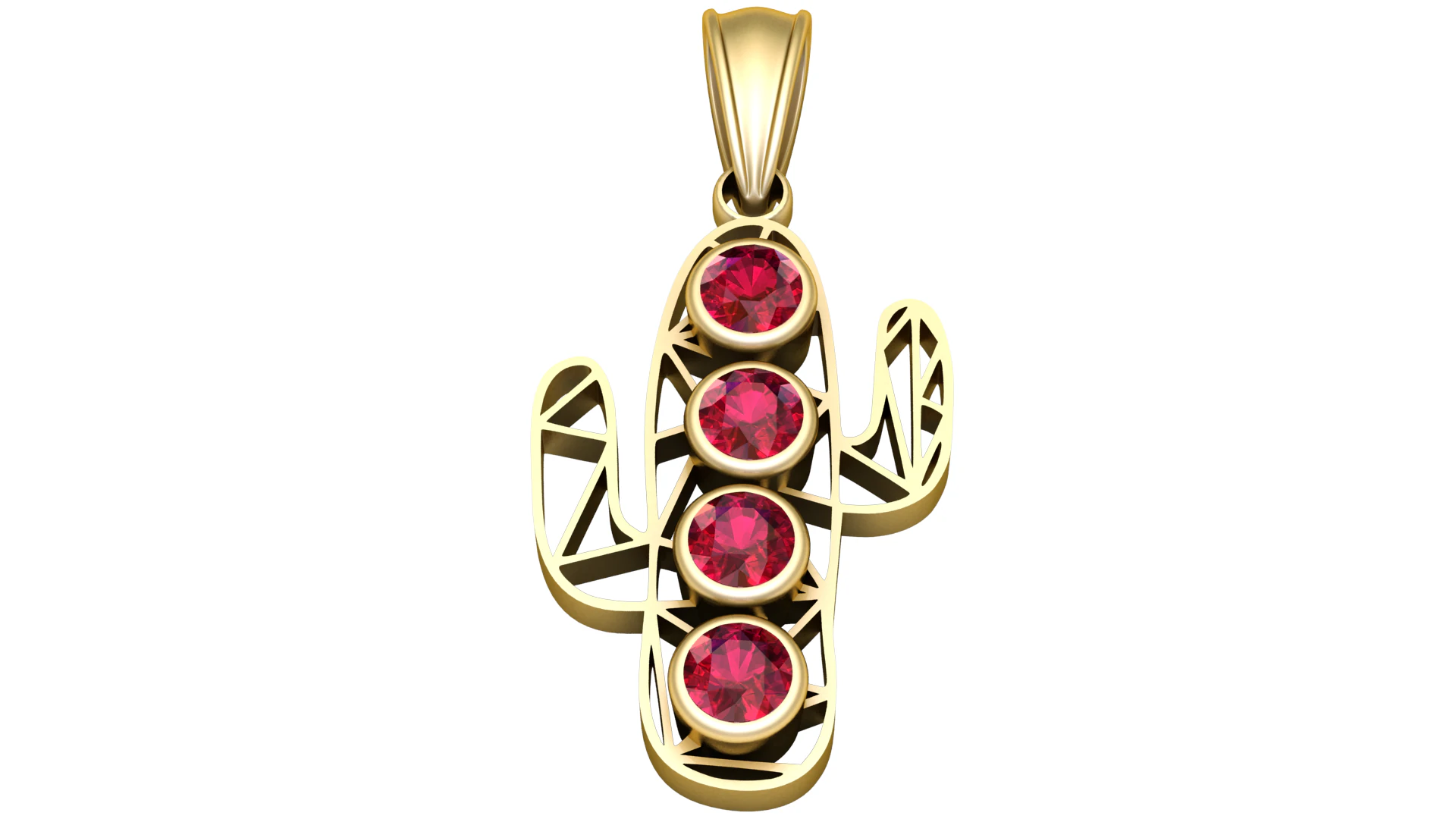Geometric Cactus Pendant with Ruby Accents 3D Print Model .c4d .max .obj .3ds .fbx .stl .blend