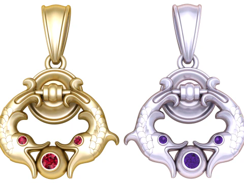 Pingente de peixe dourado com detalhes em rubi Modelo de Impressão 3D