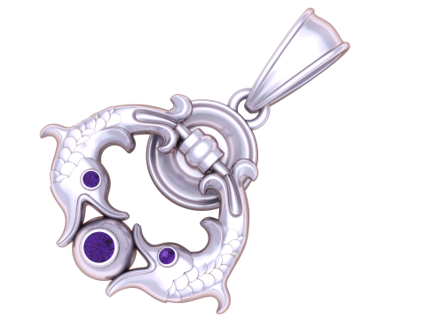 ルビーのアクセントが付いたゴールドフィッシュペンダント 3Dプリントモデル