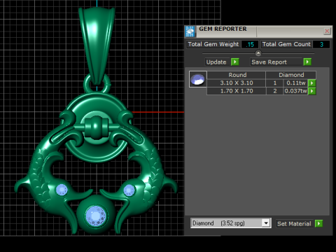 ルビーのアクセントが付いたゴールドフィッシュペンダント 3Dプリントモデル