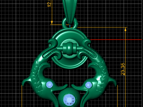 ルビーのアクセントが付いたゴールドフィッシュペンダント 3Dプリントモデル